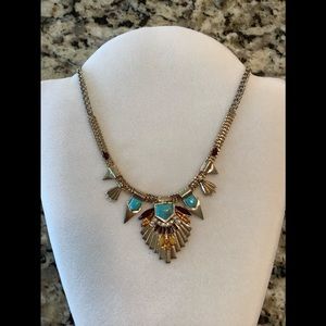 😊Fashion necklace,in gold color with browns yellows and turquoise colored stone